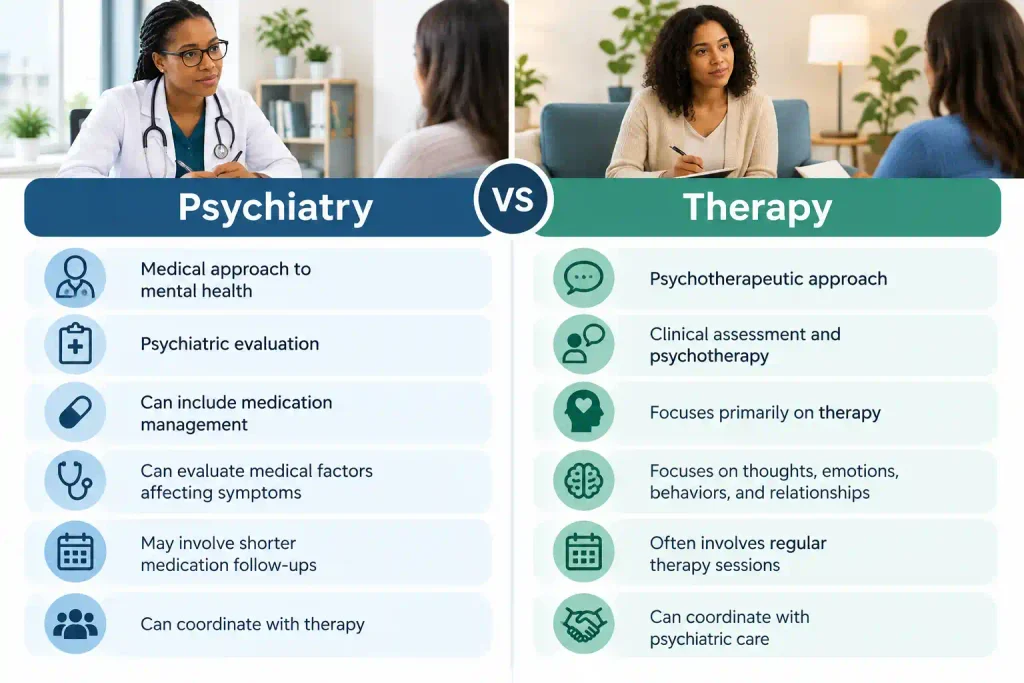 difference between psychiatry and therapy